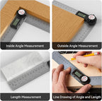GemRed 82305 Digital Angle Finder GemRed Protractor Stainless steel 7inch 200mm (Black Button)