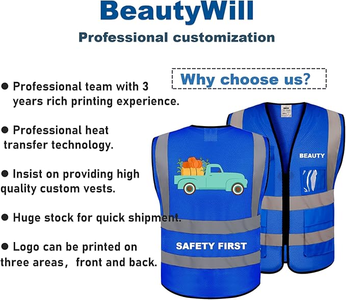 BeautyWill Custom Logo 10/20 Pack Safety Vest Class2 High Visibility Vest with Pockets Breathable Construction Vest Bulk