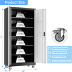 Aobabo Upgrade 71H''*34''W*18''D Metal Garage Storage Cabinet with Wheels and Pegboards, 5 Adjustable Shelves Steel Storage Cabinets for Home,Warehouse,Garage,Assembly Required,Black and Sliver
