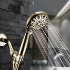 Handheld Shower Head, 6 Spray Setting High Pressure Shower Head with Brass Swivel Ball Bracket and Extra Long Stainless Steel Hose, Polished Brass, 5"