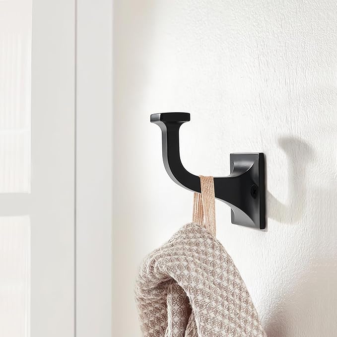 SAILING 5 Pack Coat Hooks - Matte Black Robe Hooks Decorative Wall Hooks for Bathroom Bedroom Kitchen Towel Robe Clothes Cabinet Closet Bathroom Hardware