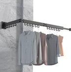 Wall Mounted Clothes Hanger Rack, Retractable Clothes Drying Rack Folding Indoor, Laundry Drying Rack, Space Saver Clothes Rack,Collapsible(Tri-Fold),with 18 J-Hooks Laundry Rack Black