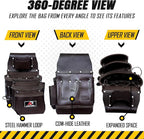 Pro-015 Leather Tool Pouch for Construction,Heavy Duty Hammer Holder,Buckle,3 Pocket Large with Belt, 12 Small Pocket, Tool Organizer