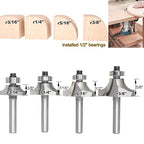 4Pcs Roundover Router Bits,Radius -3/16",1/4",5/16",3/8" Edge Forming Router Bit Set,1/4 Inch Shank,Corner Rounding Router Bits,for Round Trimming,with Ball Bearing Guide