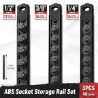 Magnetic Socket Organizer, 3-Piece Heavty Duty ABS Socket Holder, Socket Rail for Tool Box, Premium Quality 360° Swivel Socket Rack with 40 Clips for 1/2, 3/8, 1/4-Inch(Black)