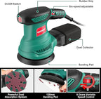 5-Inch Random Orbital Sander, HYCHIKA 13000RPM Electric Orbital Sander with 6 Various Speeds, Palm Sander with 12 Pcs Sandpapers, 1 Pcs Dust Bag, Fit for Woodworking/Sanding