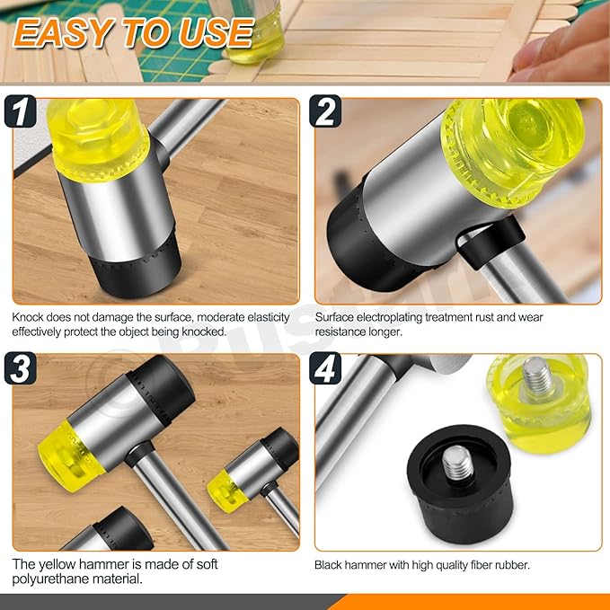 6Pcs 2 Pack 25mm 35mm Double Faced Plastic and Rubber Hammer Mallet Set Double Head Small Mallet Jewelry Hammer W 4Pcs Replacement Heads Nylon Hammer Tool for Jewelry Leather Crafts Flooring