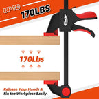 6" Bar Clamps for Woodworking, 4-Piece One-Handed Clamp/Spreader, Light-Duty Quick-Change F Clamp with 170 lbs Load Limit