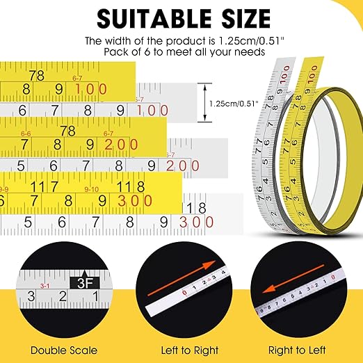 Adhesive Measuring Tapes,Steel Self Tape Measure,1/2" Wide Imperial & Metric Ruler Sticker, Stick On Table Saw and T Track for Woodworking, Drafting (Yellow, Right to Left 78" 2PCS)