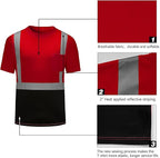 High Visibility Shirts Quick Dry Safety T Shirts with Reflective Strips and Pocket Short Sleeve Mesh Hi Vis Construction Work Class 2 Shirt for Men/Women Black Bottom Red,XL