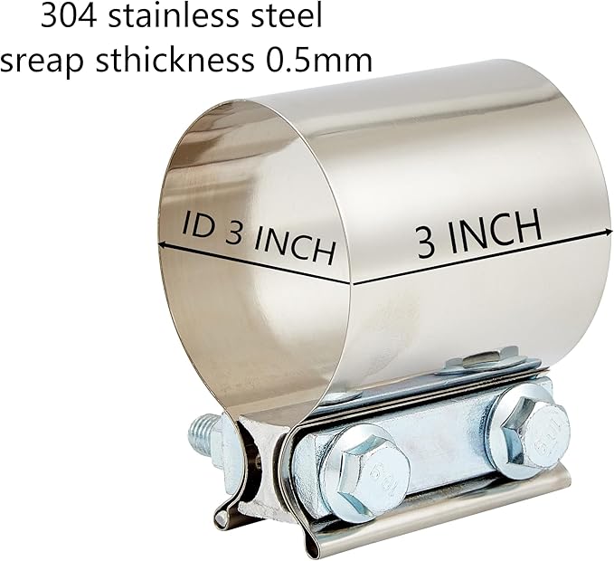 Butt Joint Band Clamps,Exhaust Muffler Clamp Exhaust Pipe Clamps Sleeve Stainless Steel (2, 3'')