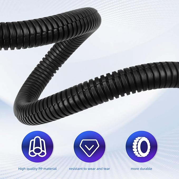 Split Wire Loom Tubing,10,25ft Cord Protectors from Pets No Chew, Flexible Wire Covers Cord Protectors, Protective Split Cable Sleeve for Automotive Home Industrial Wires(Black, 0.3inch-25ft)