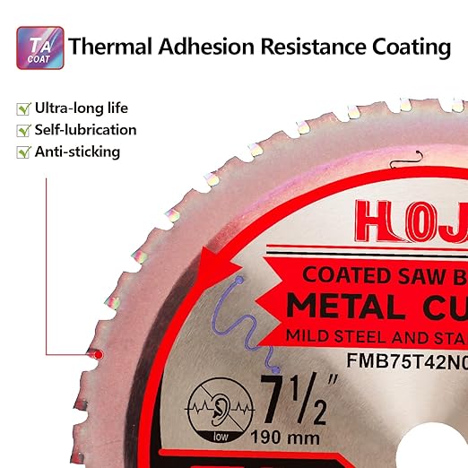 Metal Cutting Circular Saw Blade, Steel and Stainless Steel Cutting, The Cutting Head uses a Special Anti-Heat Sticking Coating with high Finish and Long Life,FMB 7-1/2 inch 42-Tooth 20mm -TA