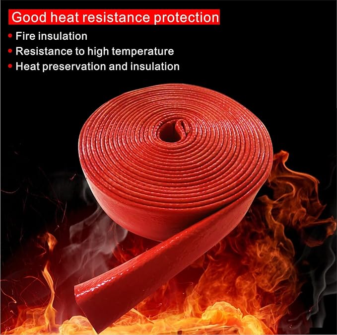 Insulation Heat Shielded Fire Thermo Armor Fire Sleeve Silicone Coated Fiberglass Heat Protection for Automotive Hose Lines & Electrical Wiring-（Red 3/4" ID x5FT）