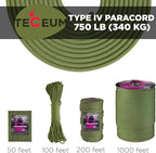 TECEUM 5/32" Paracord Rope 1000 – 1000ft / 200ft / 100ft / 50ft – Tactical Parachute Cord 4mm – 45+ Colors – Nylon String for Survival & Camping Gear – Stripe Cord for Survival – Utility Rope