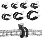 Glarks 26Pcs 1/4'' 304 Stainless Steel Cable Clamps, Rubber Cushioned Insulated Clamps Hose Clamps Loop Clamps Pipe Clamps Metal Clamps Set for Tube, Pipe or Wire Cord Installation