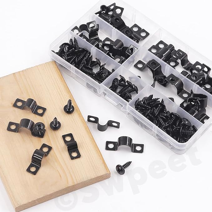 Swpeet 25Pcs 8mm Two Hole U Bracket Clamp with 50Pcs Self-tapping Screws Kit, U-Clamps, Metal Pipe Clamps, Pipe Strap Clamps, Conduit Tension Clips for Fixing Pipe or Cable