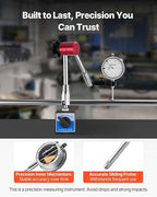 VEVOR Dial Test Indicator with Magnetic Flexible Base Stand, 0.001 inch Accuracy, 0-1 inch Range, Fine Adjustable Long Arm, Professional for Machine Set-Up, Narrow Area Measurement, Easy to Read