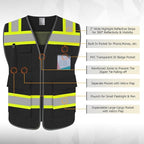 TCCFCCT High Visibility Vest 5 Pockets Mesh Reflective Safety Vest for Men Women, Hi Vis Work Vest with Reinforced Zipper and Fluorescent Orange Edge, Durable to Use, Meets ANSI/ISEA, DW-Black, 2XL