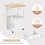 Shintenchi Kitchen Island Cart with Storage,Rolling Side Table on Wheels with Worktop,Single Door Cabinet and Drawer for Dinning Room, White