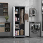 Broom Storage Cabinets, 65" Tall Broom Closet with Hanging Rod, Utility Closet Storage Cabinets with Doors and Shelves, Cleaning Tool Cabinet for Utility Room, Bathroom