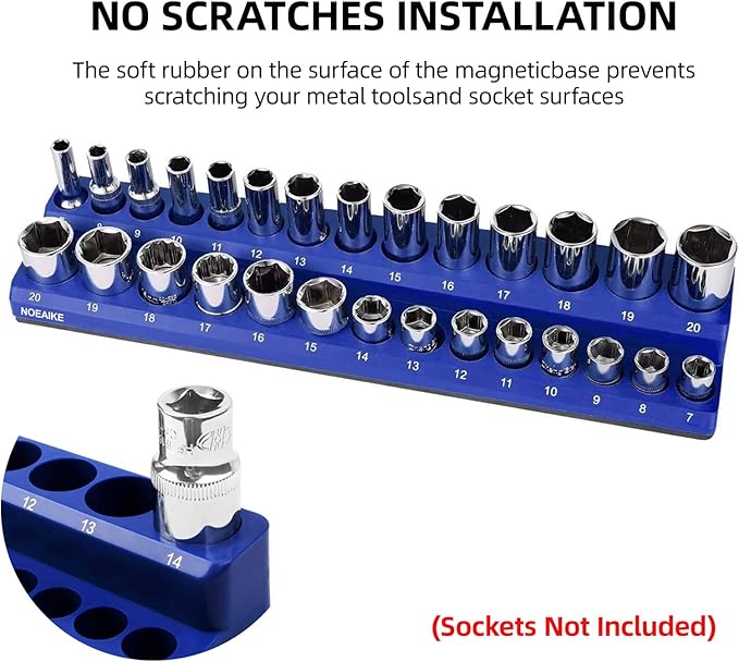 Socket Organizer Magnetic Socket Tray,NOEAIKE 6-Pack SAE & Metric 1/2,3/8,1/4 Inch Drive Socket Holder,Holds 141 Standard/Deep Sockets,Blue and Red Magnetic Socket Organizers(Sockets Not Included)