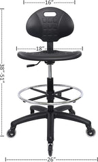 CHAIR MASTER Drafting Stool - Easy to Clean! Ergonomic Polyurethane Chair. Seat Height Adjustable w/Heavy Duty Footring for Home, Automotive, Lab, Cleanroom (Soft Roller Blade Casters, Tall Stool)