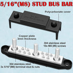 250A Power Distribution Block, 12V Bus Bar Marine 5/16" Stud, Busbars 12 Volt DC Battery Buss Bar, Automotive Busbar Terminal Block with Cover for Car and Boat (Black+Red)
