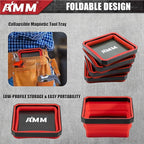 AMM Magnetic Tray, 4 PC Foldable Magnetic Tool Tray Set for Bolts Screws Nuts & Small Metal Parts, Mechanic Tool Present for Men, 4.5 Inch Square (4PC, Red)