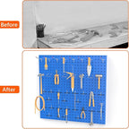 TORACK Metal Pegboard Wall Organizer 24" x 24" or 12" x 48", 70 PCS Tools Storage Pegboard for Garage Tool Organizer Pegboard with Peg Board Hooks for Workbench(Blue)