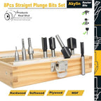 8Pcs Straight Router Bit 1/4 Shank,Cutting Diameter 1/16"-1/8"-3/16"-1/4"-3/8"-1/2"-5/8"-3/4",CNC Carbide Straight Router Bits for Woodworking Routing, Plunging, Dadoing (Wooden Case Package)