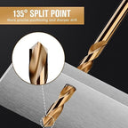 M35 Cobalt Drill Bit Set 29pcs, High Speed Steel Drill Bit Set for Hardened Metal, Stainless Steel, Cast Iron and Wood Plastic with Indexed Round Case, 1/16"-1/2"
