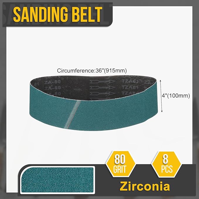4 x 36 Inch Sanding Belt, 3 Pcs 80 Grit Zirconia Knife Sharpener Belts Work Sharpening for Belt Sander Knife Carving Tool Metal Working