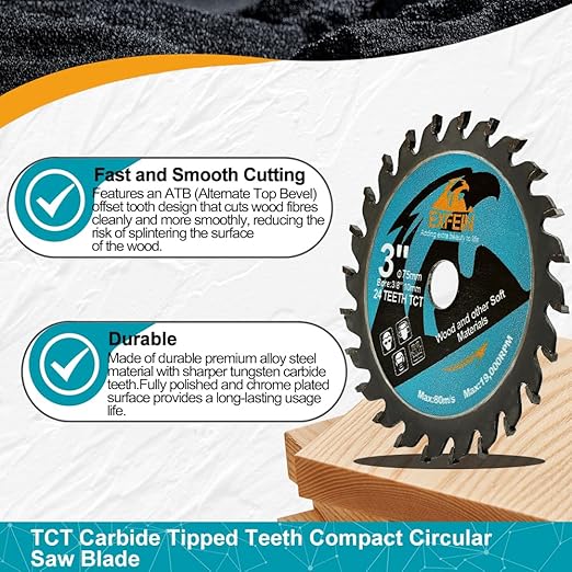 7-1/4 Inch Miter/Table Saw Blades 10pcs, 24 Teeth ATB TCT Fine Finish Wood Cutting Circular Saw Blade with 4/5 Inch Arbor