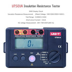 UNI-T 1000V Megohmmeter Insulation Megger Tester, Ground Resistance Tester Meter 0 Megohm to 5.5GΩ with AC 100V/250V/500V Testing Voltage & LCD Display Backlight(UT501A)