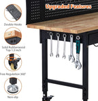 60'' Adjustable Workbench, Heavy Duty Workbench with Drawer and Backplate, 2000 LBS Capacity Work Table with Power Outlet and Lockable Wheels, Suitable for Office, Garage, Workshop