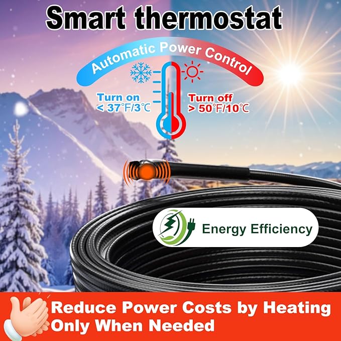 HEATIT Heat Tape for Water Pipes - Prevent Freezing, Trusted Winter Essential, CSA & ETL Approved, Keeps Water Flowing, Reliable, Efficient, Durable heated pipe wrap cable HISD 40ft, 7w/ft, 120V