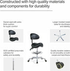 Grace&Grace Ergonomic Rolling Saddle Stool Chair with Wheels Adjustable Swivel Stool with Back and Footrest Heavy Duty for Esthetician, Artist, Dental, Medical, Spa, Salon, Cutting, Home Office
