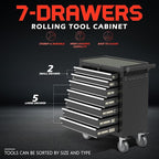 7-Drawer Rolling Tool Chest,Metal Rolling Tool Chest with Wheels and Locking Tool Box,Portable Metal Tool Box for Warehouse,Garage, Repair Shop, Workshop (Black, 7-Drawer)