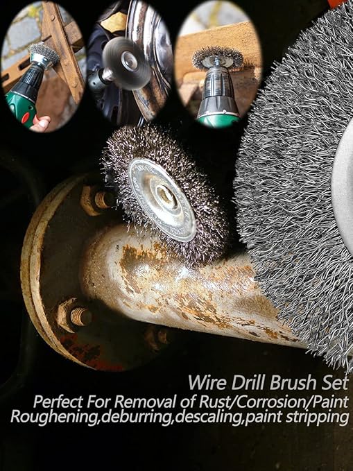 Wire Wheel Cup Brush Set,0.012-Inch Coarse Crimped Carbon Steel,Die Grinder Wire Brush for Drill,1/4In Hex Shank,Wire Drill Brush Set (32 Pack)