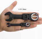 DURATECH Stubby Flex-head Ratcheting Combination Wrench Set, SAE, 8-piece, 5/16" to 3/4", CR-V Steel, Black Electrophoretic Coating, with Rolling Pouch
