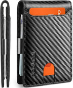 RUNBOX Slim Wallets for Men - Leather Money Clip Mens Wallet - RFID Blocking Front Pocket Bifold Wallet - Thin Credit Card Holder with Gift Box