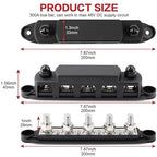 300A Bus Bar 5 Post 12V-48V DC Power Distribution Block,5 * 3/8"(M10) Battery Terminal Studs with Cover and Wire Lugs for Wiring,Automotive,Marine,Battery busbar (Red&Black)