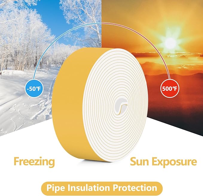 Pipe Insulation Tape, Pipe Wrap Insulation Foam Tape Self Adhesive, Outdoor Water Pipe Insulation Roll for HVAC, AC Line Insulation, 5 inch x 16.5 FT Heat Tape for Water Pipe, White