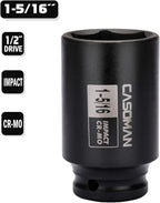 CASOMAN 1/2-Inch Drive 6-Point Deep Impact Socket- 1-5/16'' (SAE), CR-MO, for Axle Shaft Nuts, High-Torque, Corrosion-Resistant