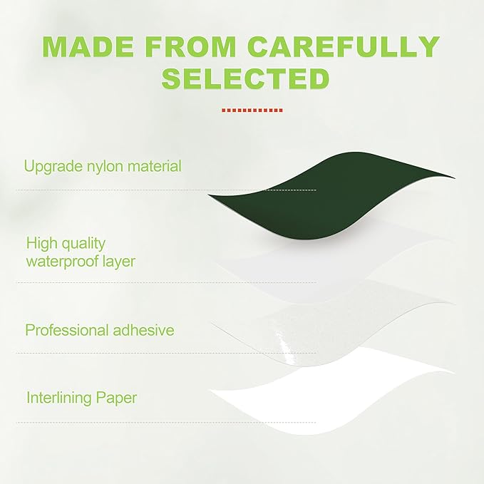 4x78in Nylon Repair Tape，Tent Repair Kit，Self Adhesive Waterproof Fabric Repair Tape for Tent, Umbrella, Sleeping Bag, Down Jackets,Knapsack.（Dark Green）