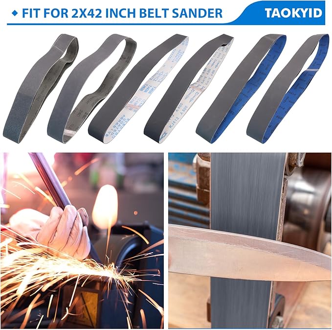 Taokyid 18 Pack 2 x 42 Inch Silicon Carbide Sanding Belts, 3 Each of 120 240 400 600 800 1000 Grits 2x42 Sander Belt For Knife Sharpening and Metalworking,2x42 Inch Sanding Belts