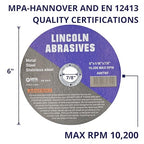 400 Pc 6" x 1/16" x 7/8" Cut-Off Wheels Lincoln Abrasives Metal & Stainless Steel