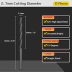 Drill Bit, 2.7mm Cutting Diameter, 4241 HSS Nitriding Black 118° Cutting Angle Versatile Jobber Bits - (Applications: for Drilling Plastic Wood Soft Metal), 12-Pieces