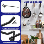 40Pcs 8" /200mm Stainless Steel Pegboard Display Hooks Bulk Set, Black Garage Organization Peg Wall Hook Metal Slatwall Panel Hook Fit 1/8 and 1/4 Inch Pegboard for Retail